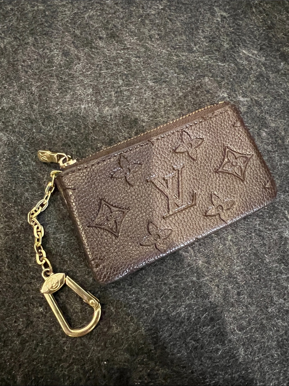Louis Vuitton Brown Monogram Leather coin / Key Pouch purse with Gold Chain